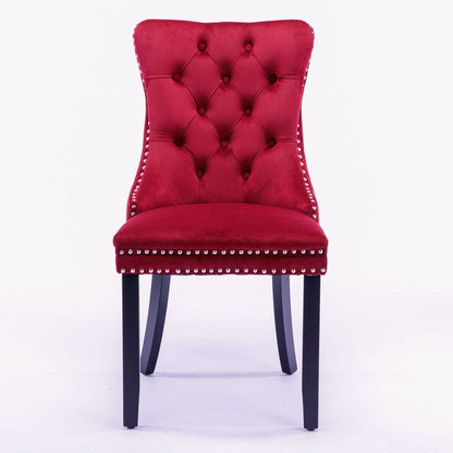 Classic Velvet Dining Chairs, High-end Tufted Solid Wood Contemporary Velvet Upholstered Dining Chair with Wood Legs Nailhead, SET OF 2,Burgundy, Wine Red