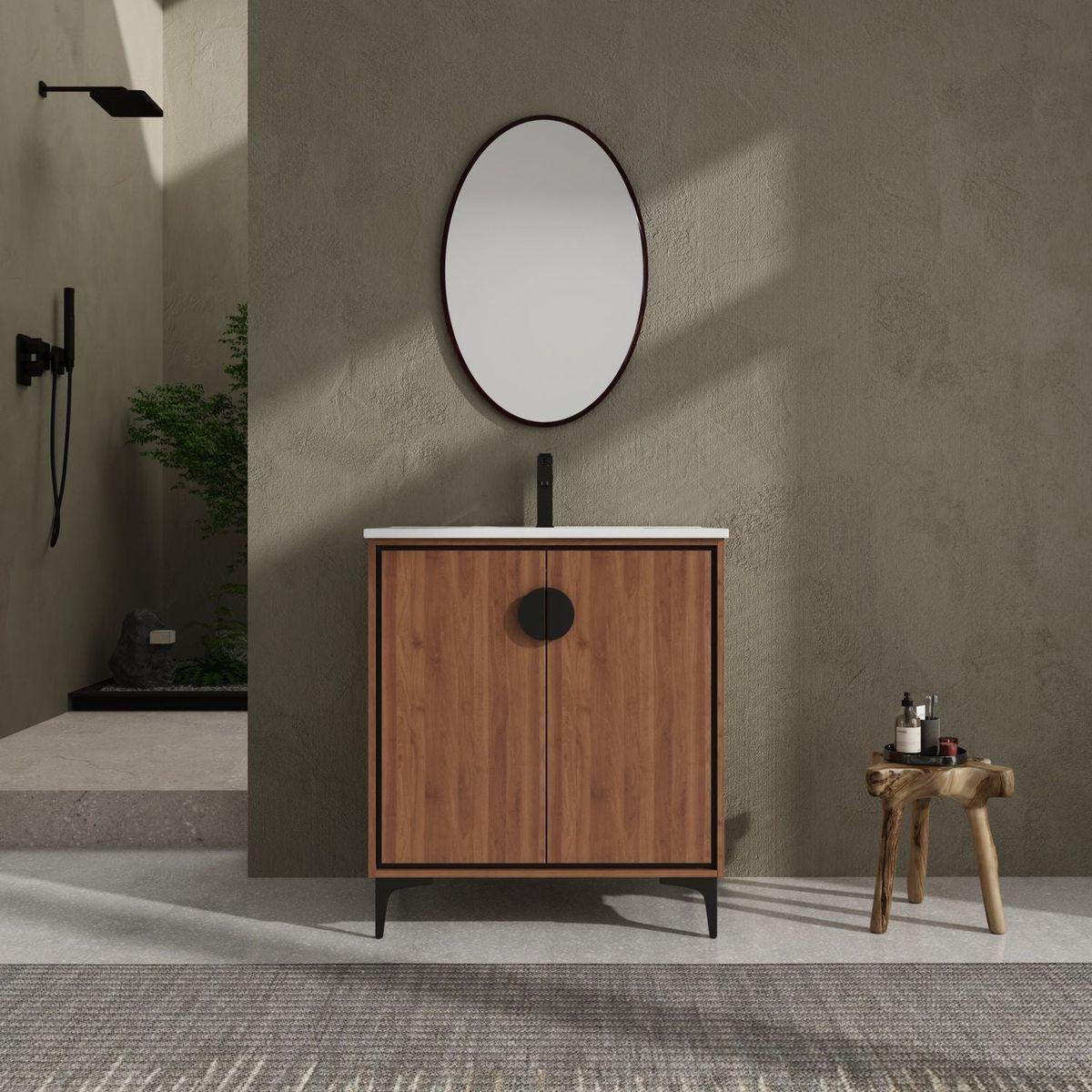 30 "Bathroom Vanity, 2 doors, Bathroom Cabinet Vanity Freestanding Cabinet Engineered Wood with sink