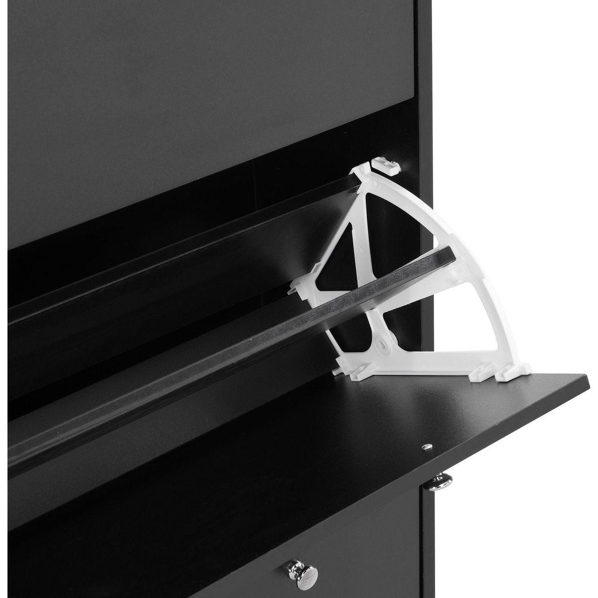 Narrow Design Shoe Cabinet with 3 Flip Drawers, Wood Grain Pattern Top Entryway Organizer with 3 Hooks, Free Standing Shoe Rack with Adjustable Panel for Hallway, Black