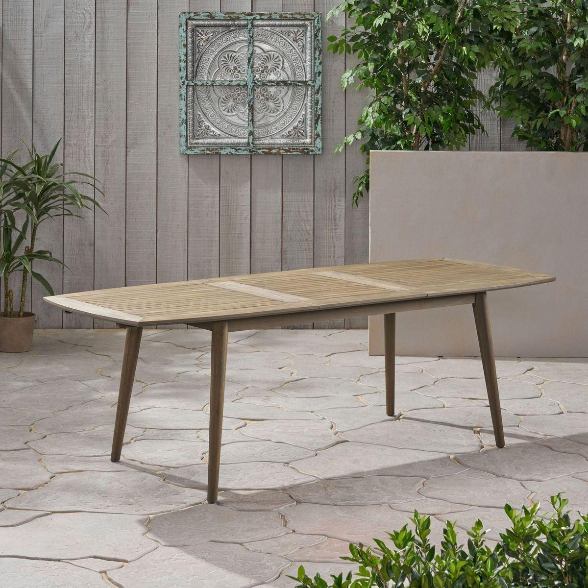 Outdoor Acacia Wood Expandable Dining Table, Gray