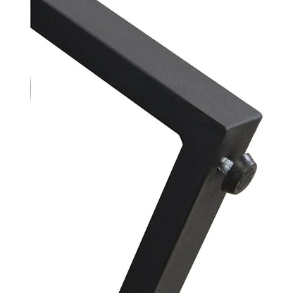 Modern coffee table with two display shelves, Black Faux marble surfaces, Tripod-inspired base,Rounded tabletop edges