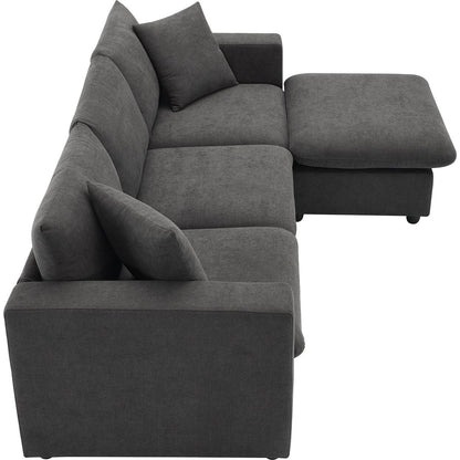 100.4x64.6" Modern Sectional Sofa,L-shaped Couch Set with 2 Free pillows,4-seat Polyester Fabric Couch Set with Convertible Ottoman for Living Room, Apartment, Office,4 Colors