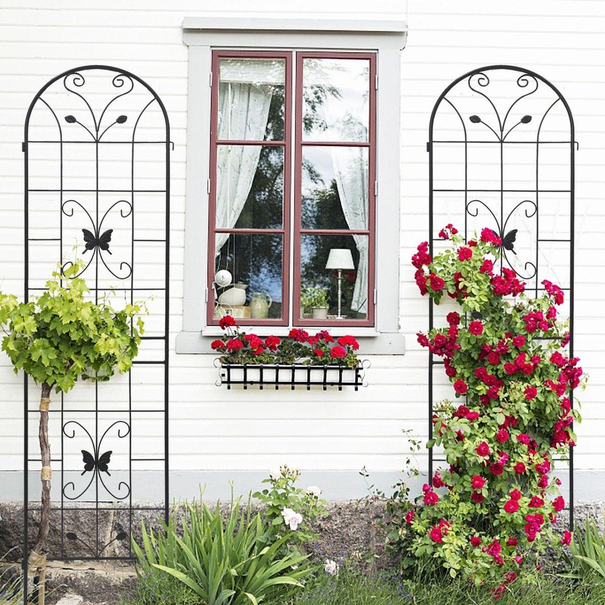 4 Pack Metal Garden Trellis 86.7" x 19.7" Rustproof Trellis for Climbing Plants Outdoor Flower Support Black