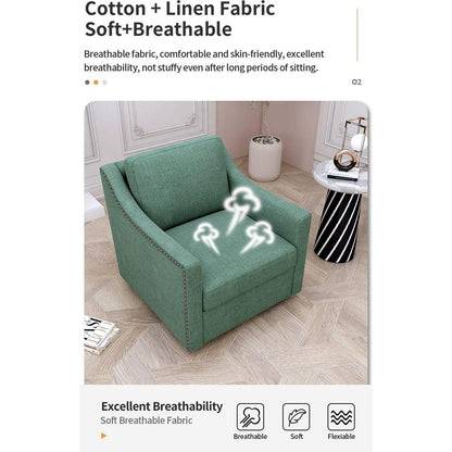 360 Degree Swivel Armchair Cotton linen skin-friendly fabric Ergonomic design Brass nail decorative armchair Living room chairs Bedroom chairs Living room chairs Black legs Suitable for indoor homes