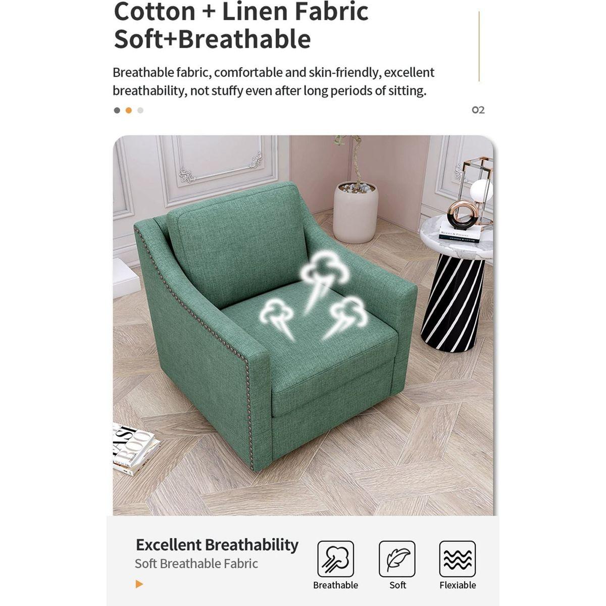 360 Degree Swivel Armchair Cotton linen skin-friendly fabric Ergonomic design Brass nail decorative armchair Living room chairs Bedroom chairs Living room chairs Black legs Suitable for indoor homes