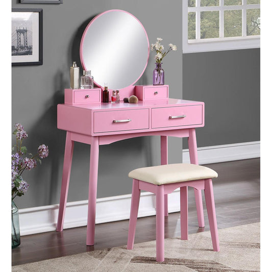 Liannon Contemporary Wood Vanity and Stool Set, Pink