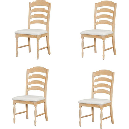 Vintage Traditional 4-Piece Upholstered Dining Chairs, Serrated Dining Backs, Natural