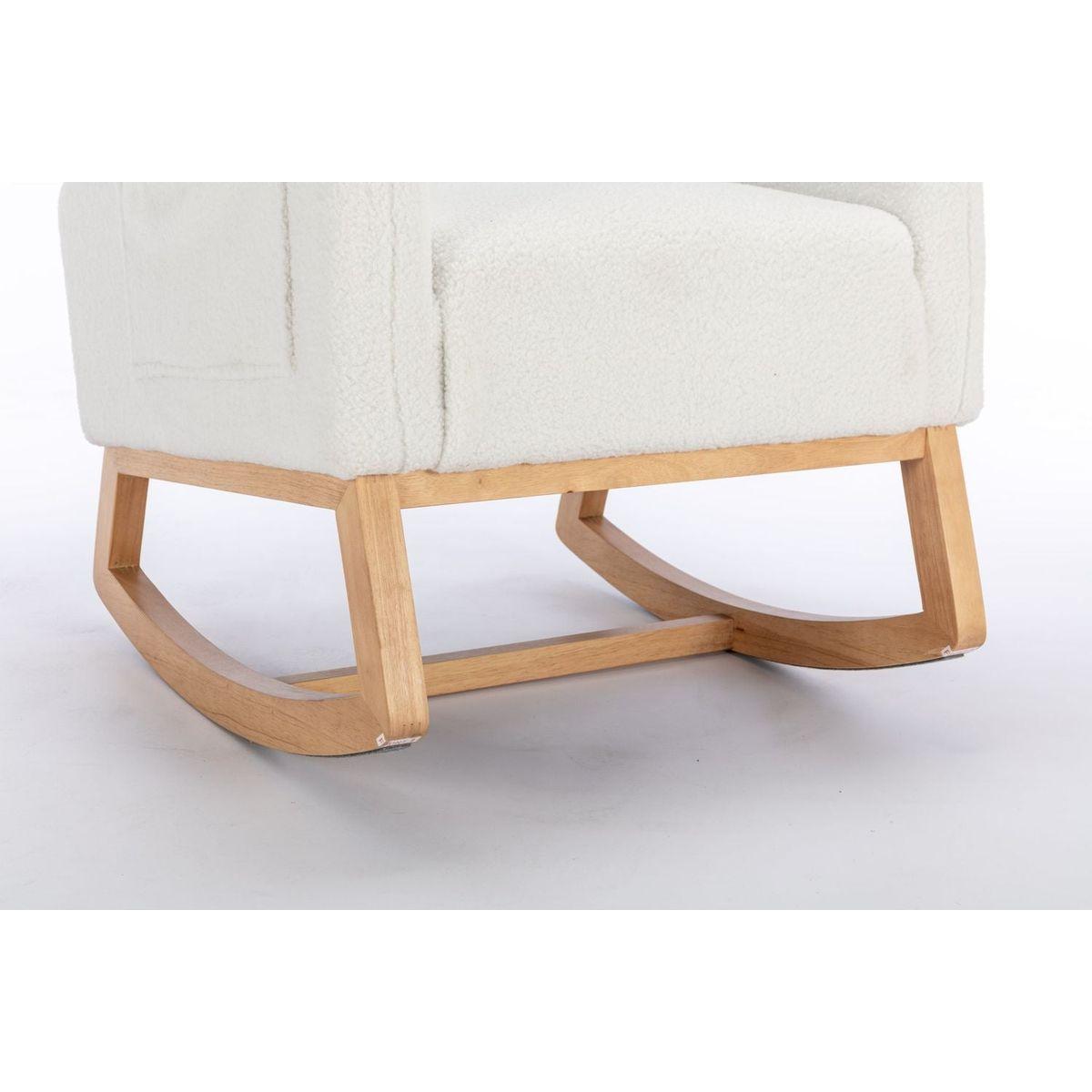 Teddy Fabric Rocking Chair With Packet Wood Legs,Ivory
