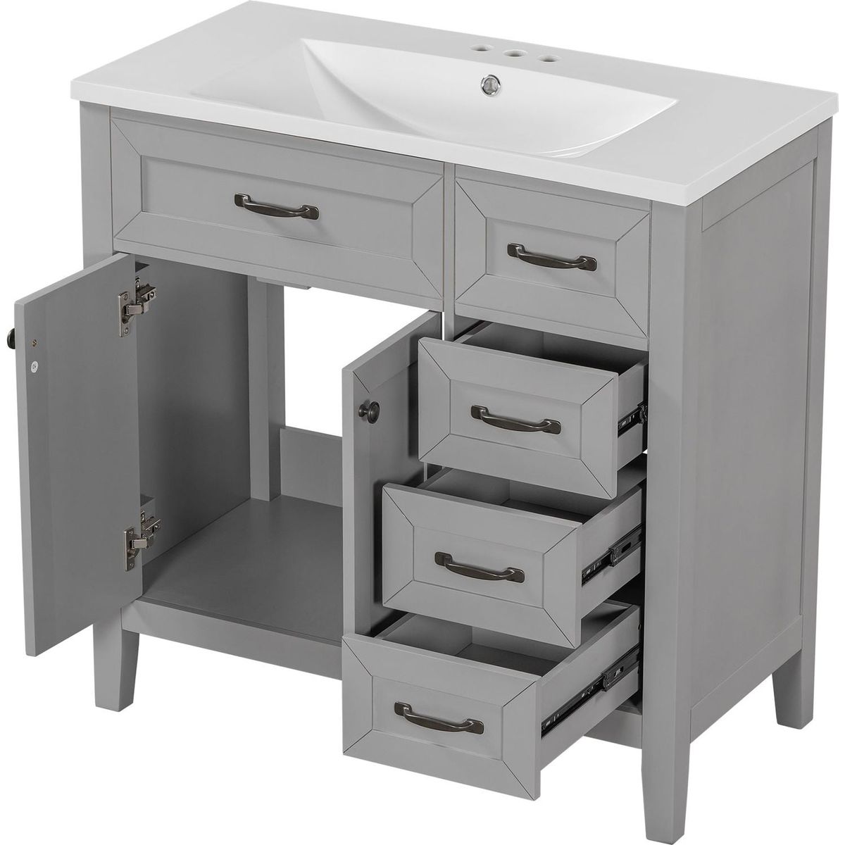 36" Bathroom Vanity with Sink Combo, Bathroom Cabinet with Drawers, Solid Frame and MDF Board, Grey