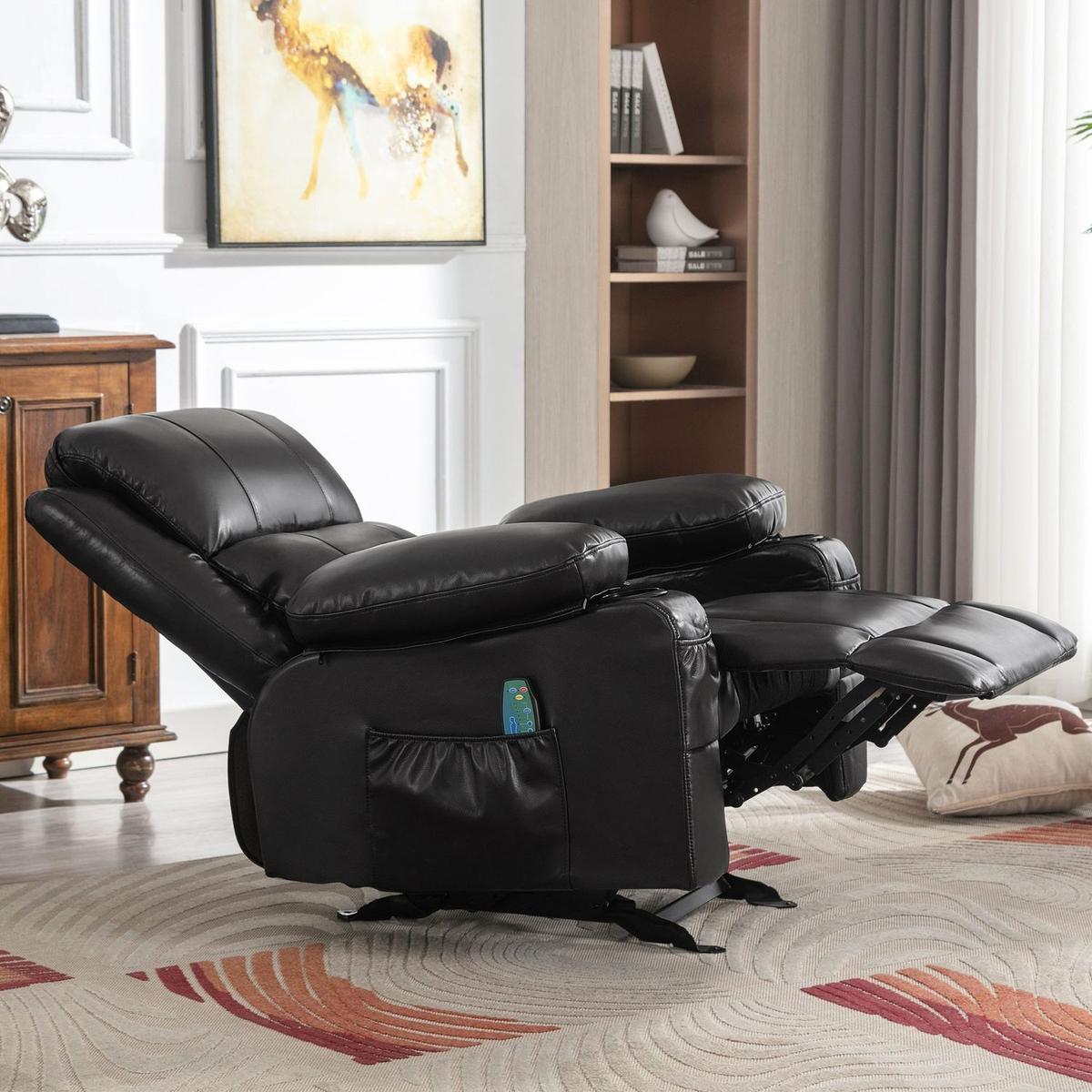 Vanbow.Recliner Chair Rocking Chairs for Adults Oversized with 2 Cup Holders, USB Charge Port Soft Features a Manual Massage and Heat.BLACK