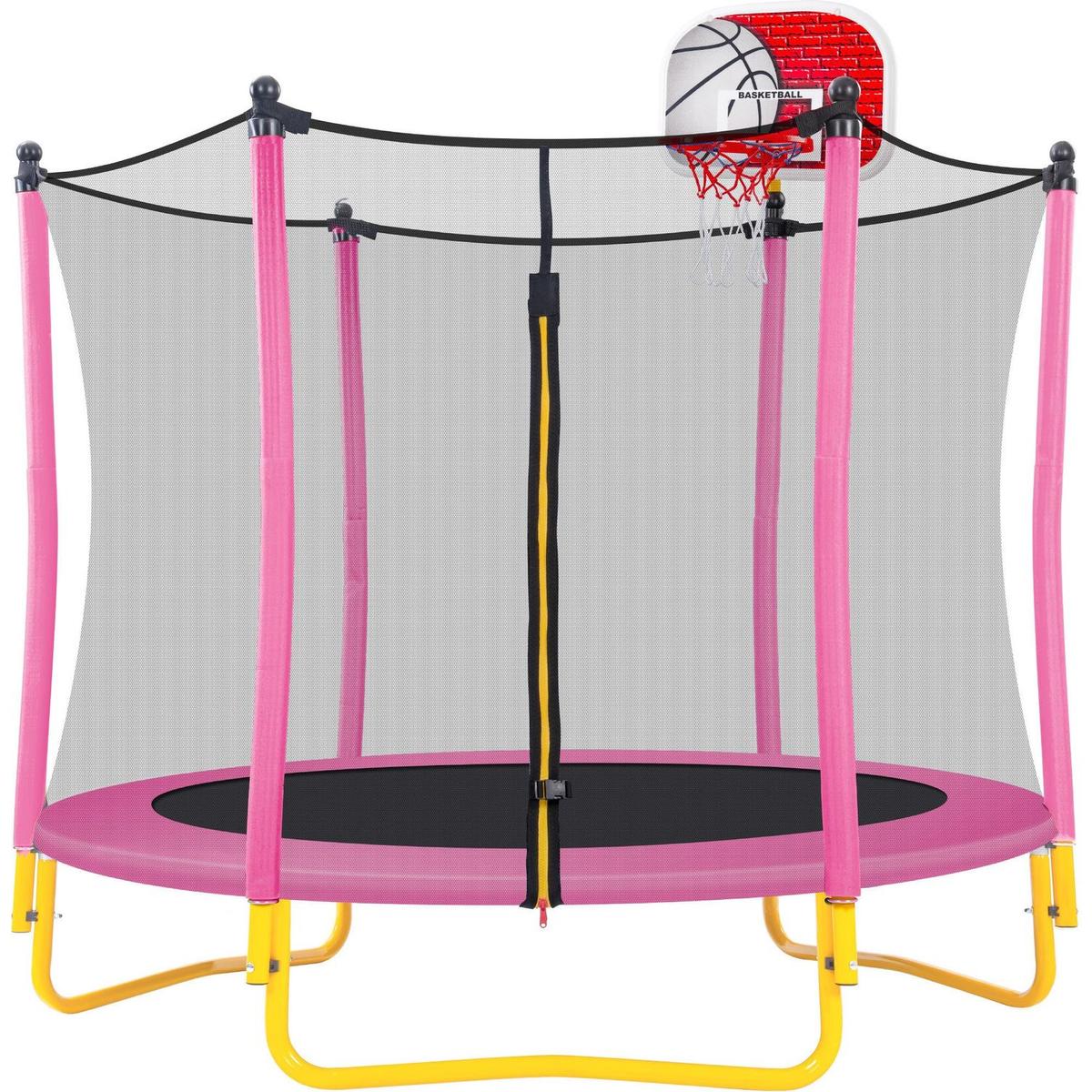 5.5FT Trampoline for Kids - 65" Outdoor & Indoor Mini Toddler Trampoline with Enclosure, Basketball Hoop and Ball Included