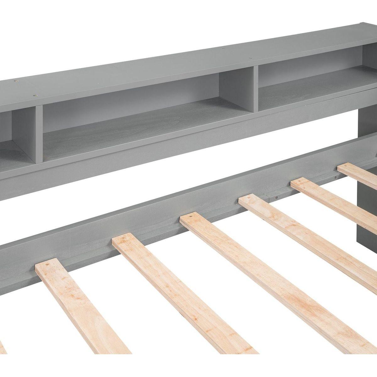 Twin XL Wood Daybed with 2 Trundles, 3 Storage Cubbies, 1 Light for Free and USB Charging Design, Gray