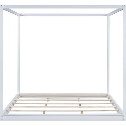King Size Canopy Platform Bed with Support Legs,White
