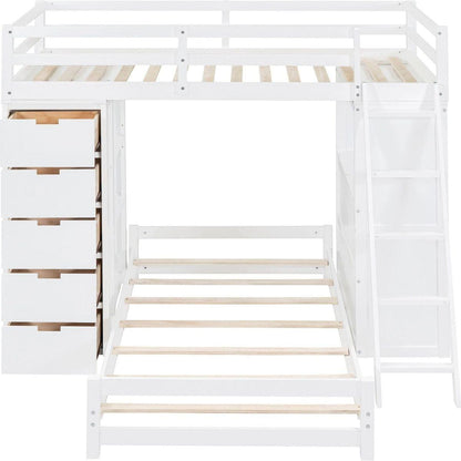 Twin over Twin Bunk Bed with LED Light and USB Ports, White