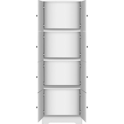 Tall Storage Cabinet with 8 Doors and 4 Shelves, Wall Storage Cabinet for Living Room, Kitchen, Office, Bedroom, Bathroom, White