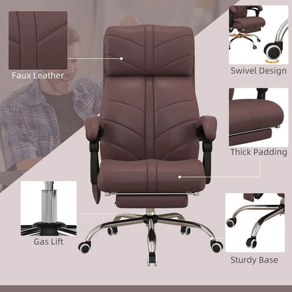 Vinsetto Executive Massage Office Chair with 4 Vibration, Computer Desk Chair, PU Leather Heated Reclining Chair with Adjustable Height, Swivel Wheels, Brown