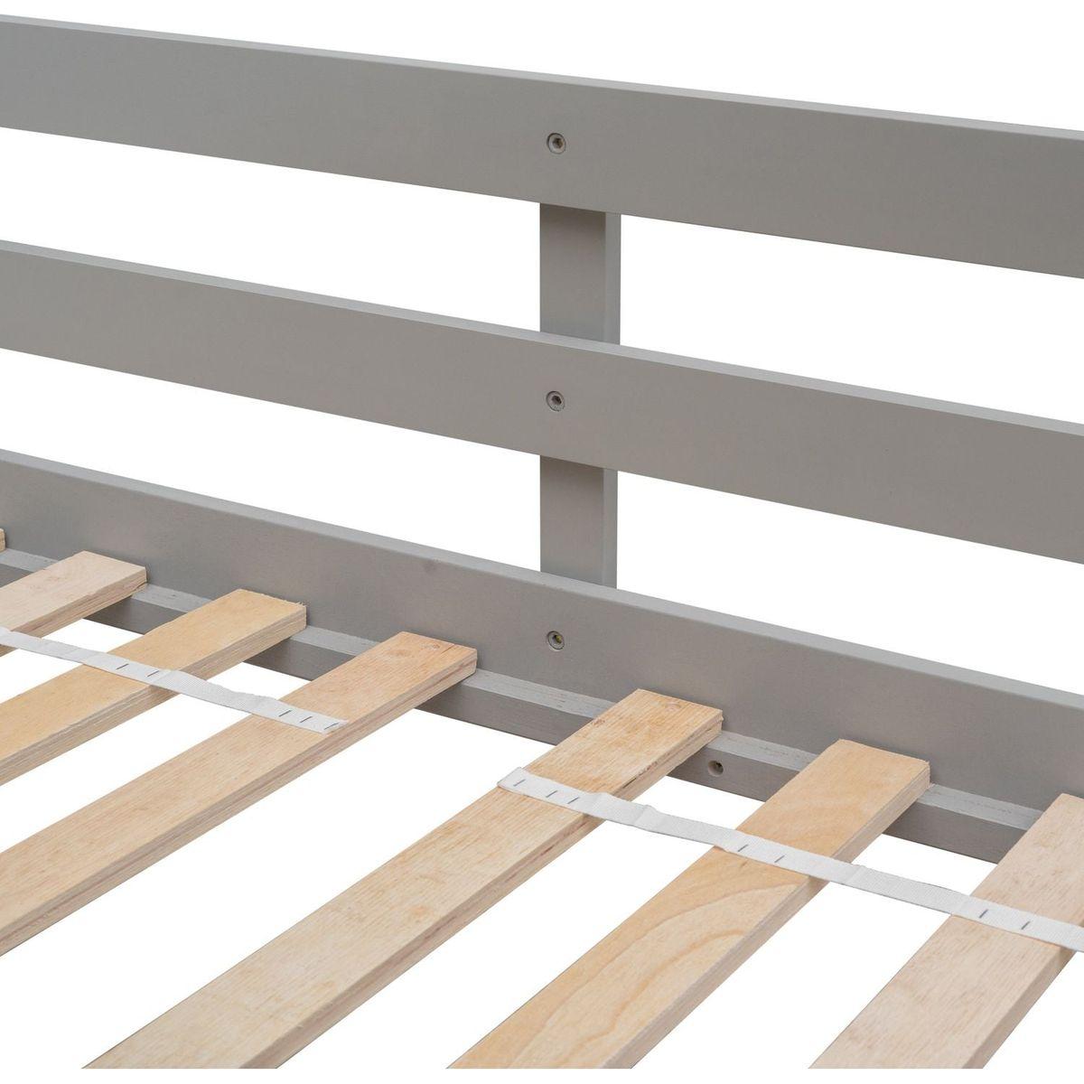 Twin over Twin House Bunk Bed with Roof, Window, Window Box, Door, with Safety Guardrails and Ladder, Grey