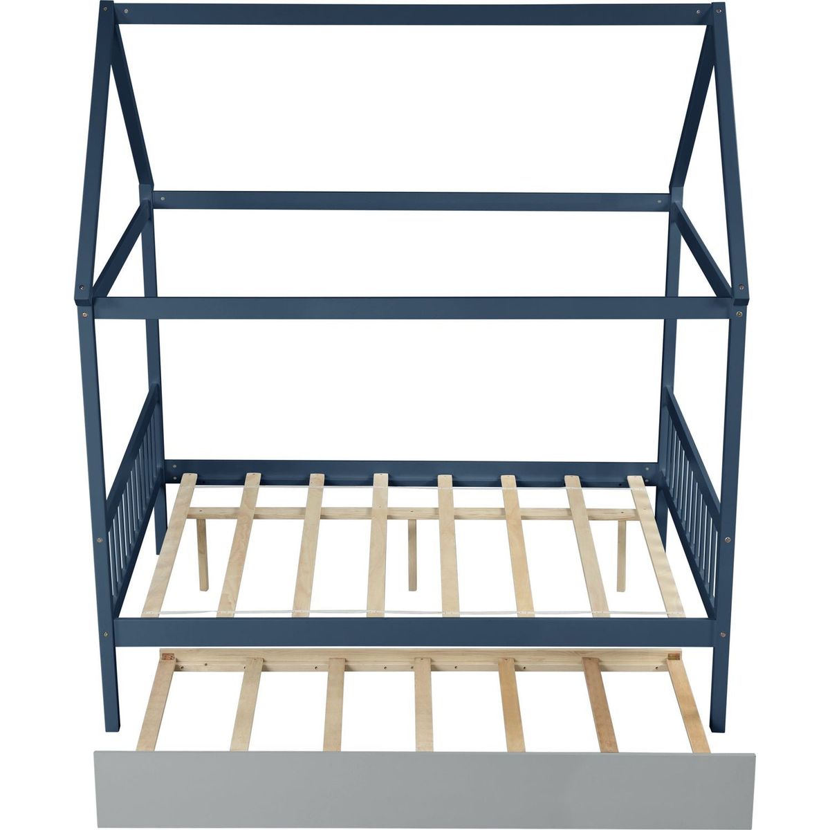 NAVY BLUE HOUSE FULL BED WITH TRUNDLE OF GREY COLOR