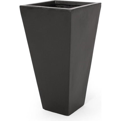 13" Outdoor Modern MGO Small Cast Stone Planter, Black