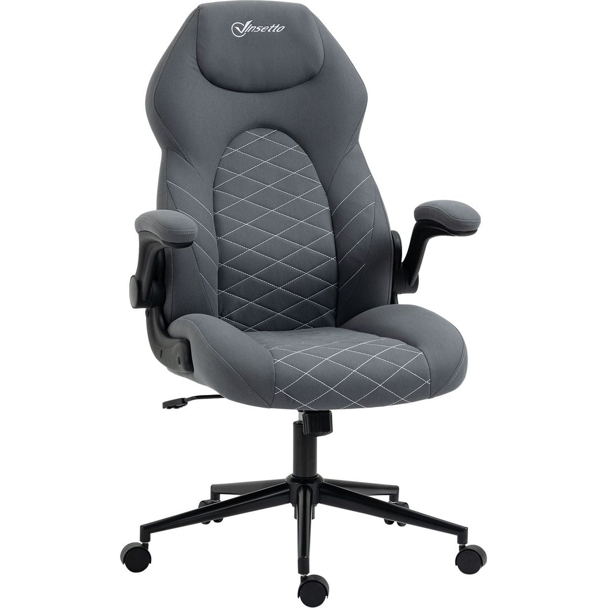 Vinsetto High Back Office Chair with Flip Up Armrests, Swivel Computer Chair with Adjustable Height and Tilt Function, Dark Gray