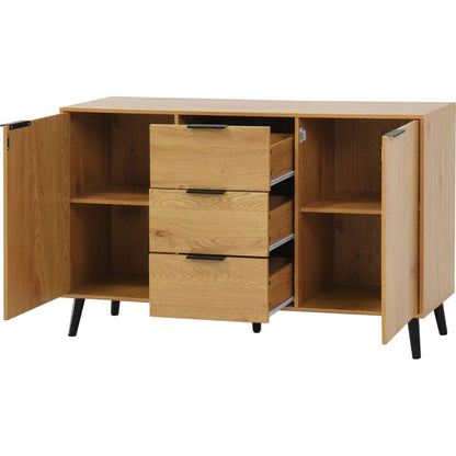 Sideboard Buffet Cabinet with Storage, Wood Coffee Bar Cabinet, 47.2" Kitchen Cabinet with 3 Drawers & 2 Doors, Kitchen Buffet Cabinet Cupboard Natural Wood Color