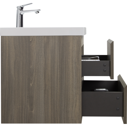 24" Floating Bathroom Vanity with Sink, Modern Wall-Mounted Bathroom Storage Vanity Cabinet with Resin Top Basin and Soft Close Drawers, Ash Grey