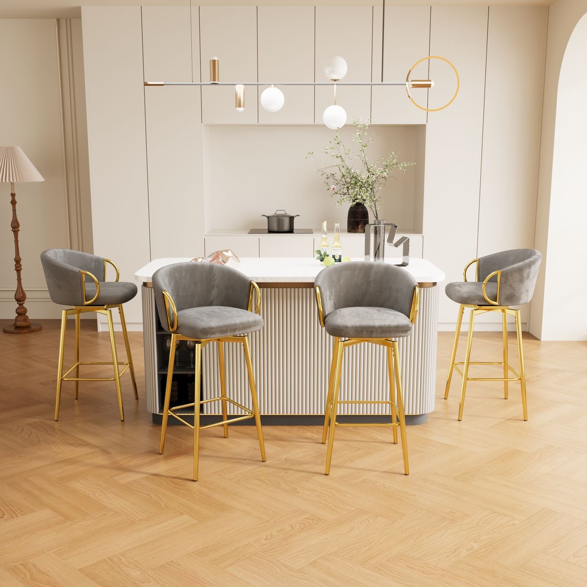 30 inch Dining Chairs Set of 4 Modern style 360°Swivel Bar Chairs with simple design, comfortable high stools, and flexible dining chairs suitable for bars, restaurants,Velvet Bar Chair