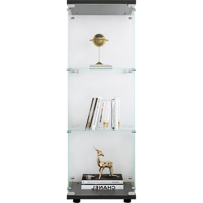 Glass Display Cabinet with 3 Shelves, One-Door Curio Cabinets for Living Room, Bedroom, Office, Black Floor Standing Glass Bookshelf, Quick Installation