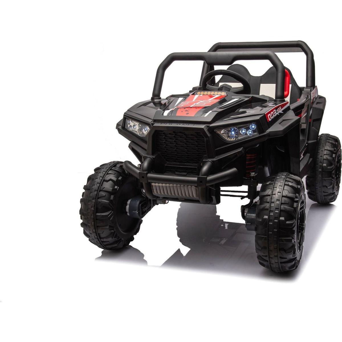 12v7ax2 30wx4 Four-wheel drive leather seat one button start,forward and backward, high and low speed, music, front light, power display, two doors can open, 2.4G R/C, seat belt four wheel absorber