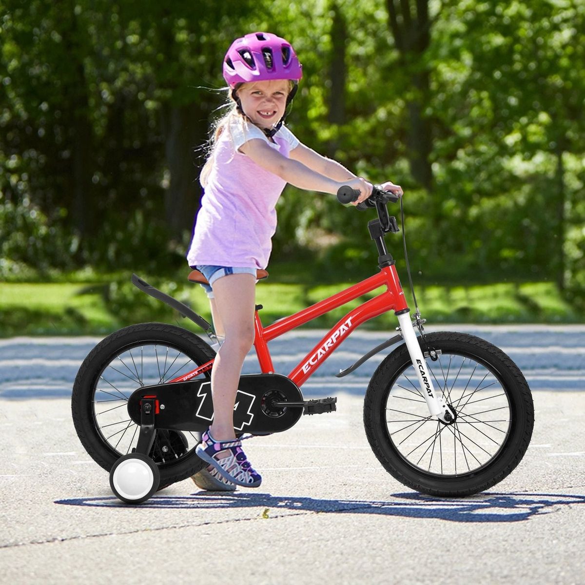 Kids Bike 14 inch for Boys & Girls with Training Wheels, Freestyle Kids' Bicycle with fender.