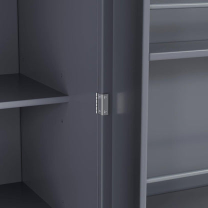 [Assembly Video Provided]77inch Farmhouse Kitchen Pantry, Freestanding Tall Cupboard Storage Cabinet with 3 Adjustable Shelves, 8 Door Shelves, 3 Drawers for Kitchen, Dining Room, Gray