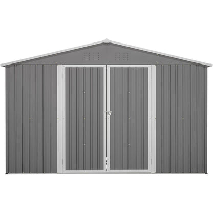 10X8 FT Outdoor Storage Shed, All Weather Metal Sheds withLockable Doors, Tool Shed for Garden, Patio, Backyard, Lawn, Grey