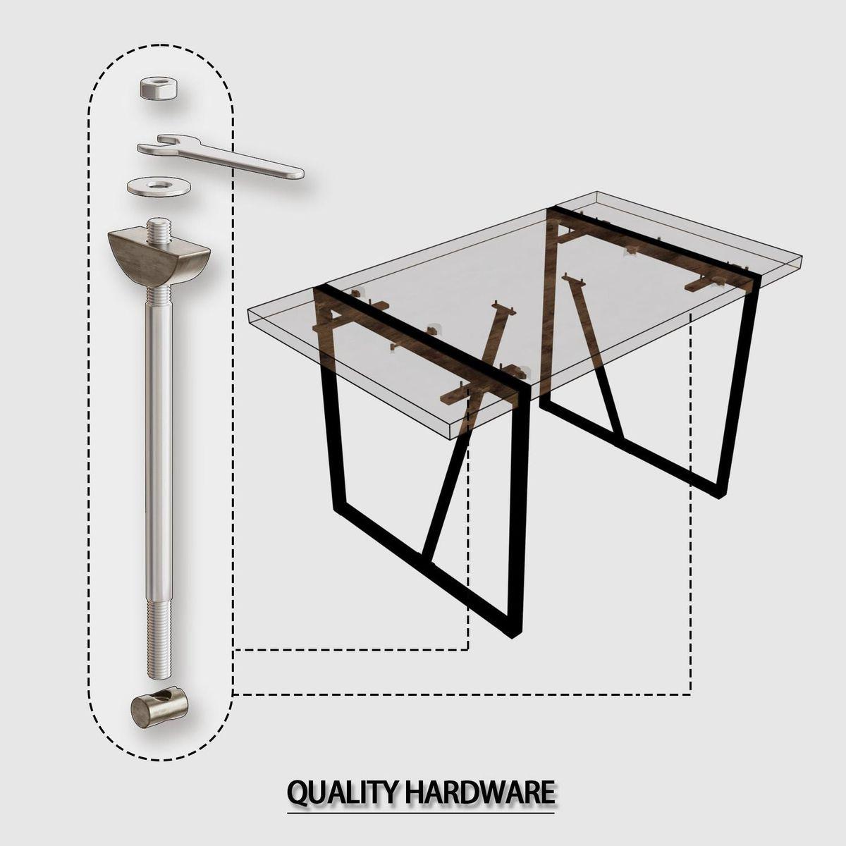 55 "rural industrial rectangular MDF dark wood dining table, 4-6 people, 1.5" thick engineering wood tabletop and black rectangular metal legs, used for writing desk, kitchen, terrace, dining room