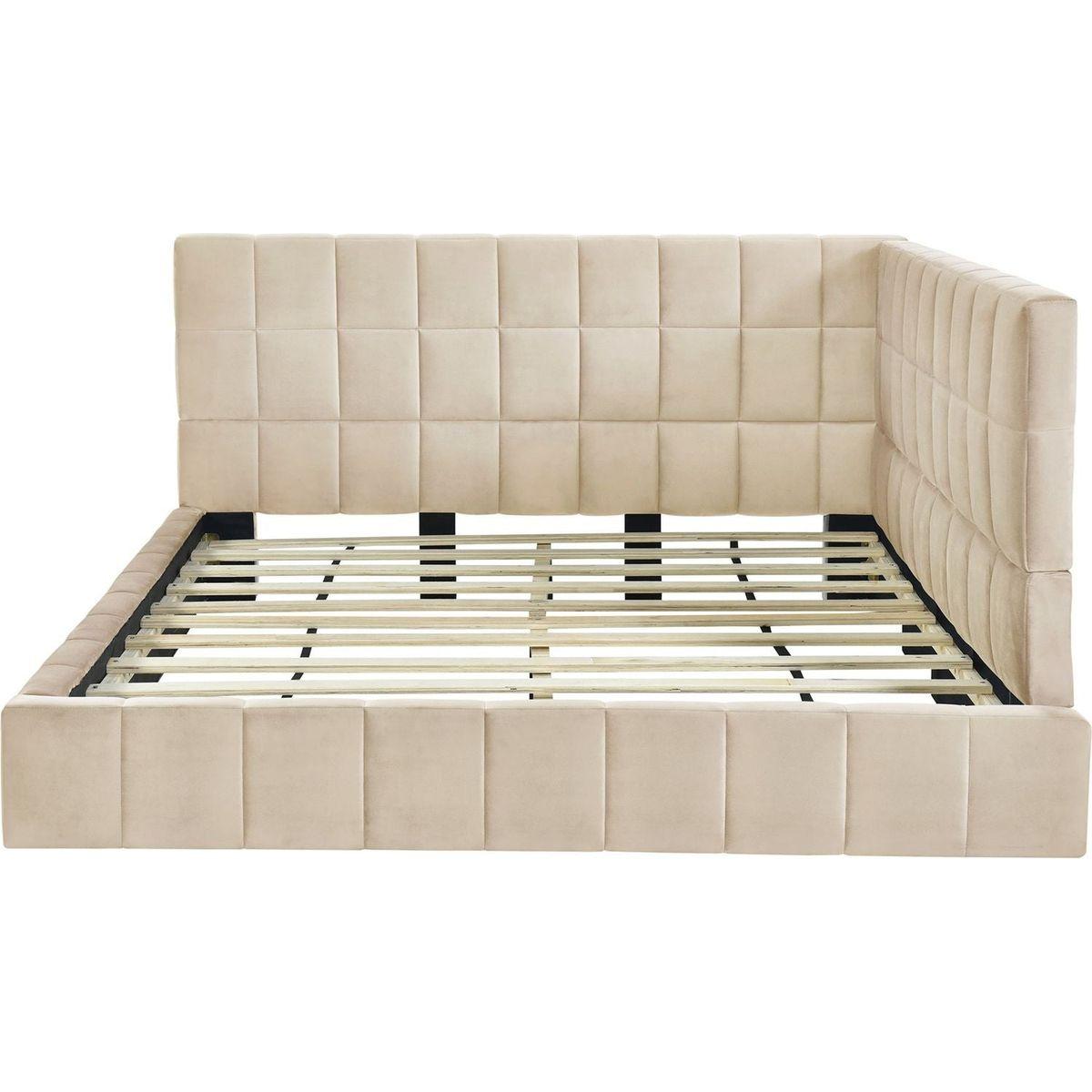 Full Size Upholstered Daybed/Sofa Bed Frame-Beige, Velvet