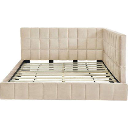 Full Size Upholstered Daybed/Sofa Bed Frame-Beige, Velvet