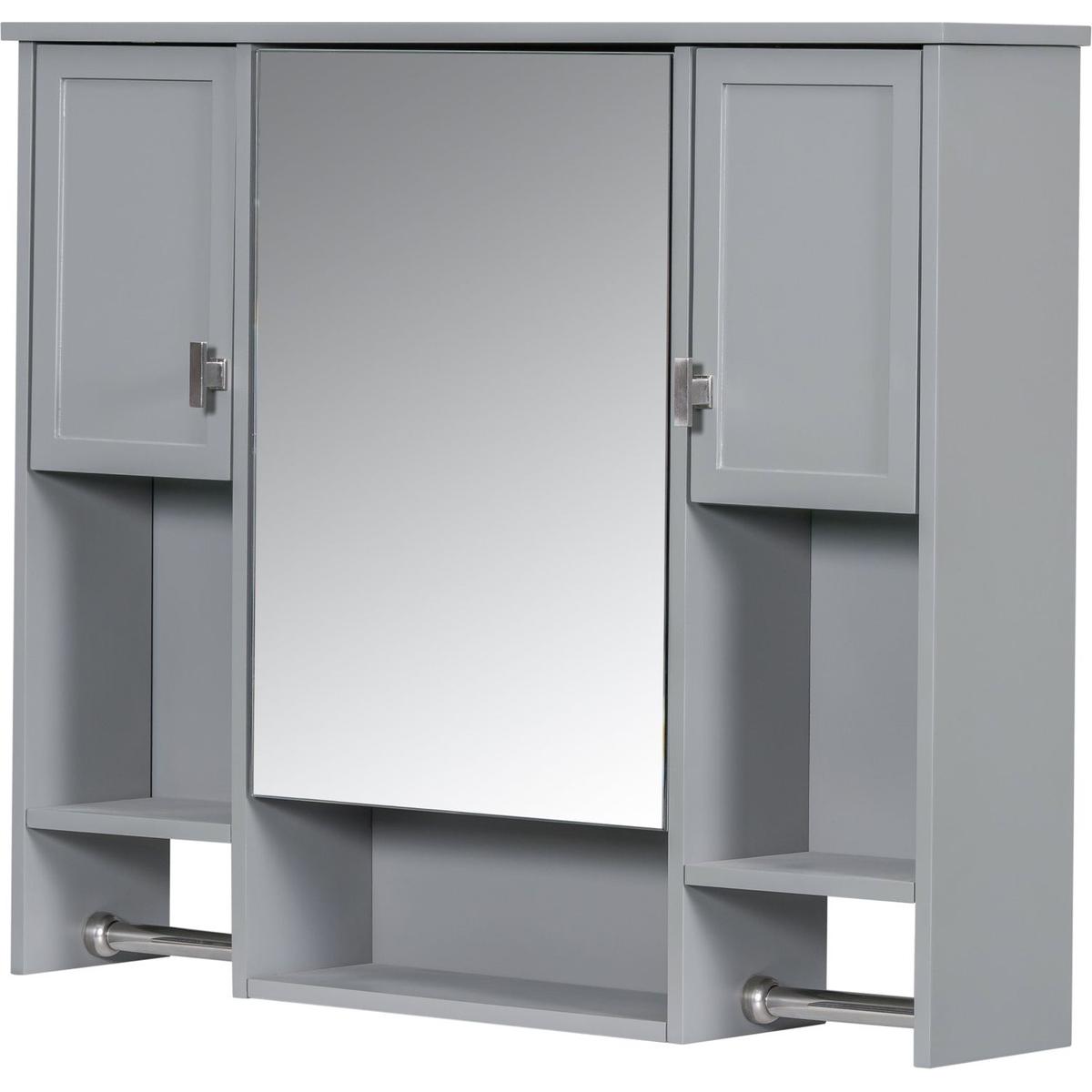 35" x 28" Modern Wall Mounted Bathroom Storage Cabinet, Bathroom Wall Cabinet with Mirror, Medicine Cabinet with Towels Bar