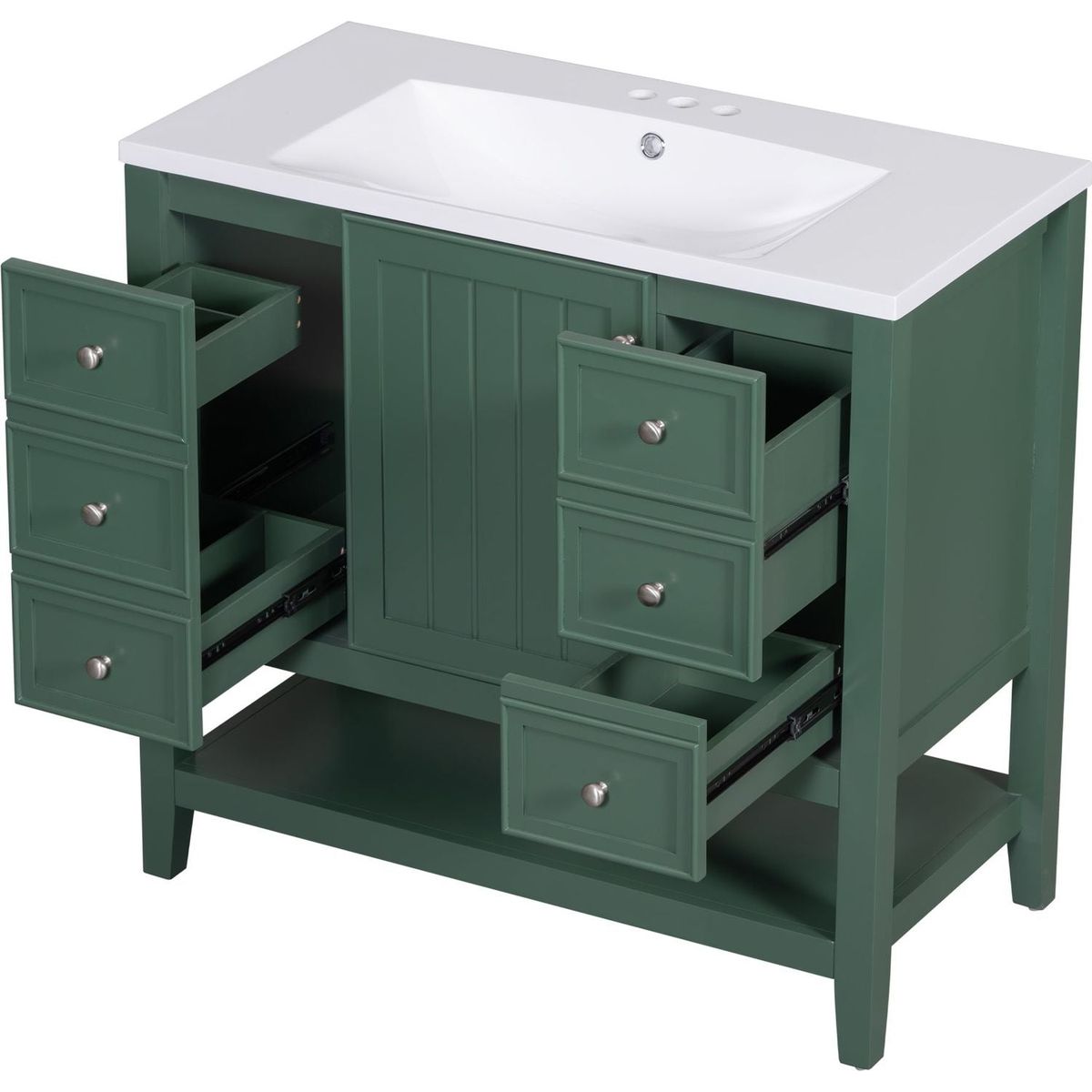 36" Bathroom Vanity with Sink Combo, One Cabinet and Three Drawers, Solid Wood and MDF Board, Green