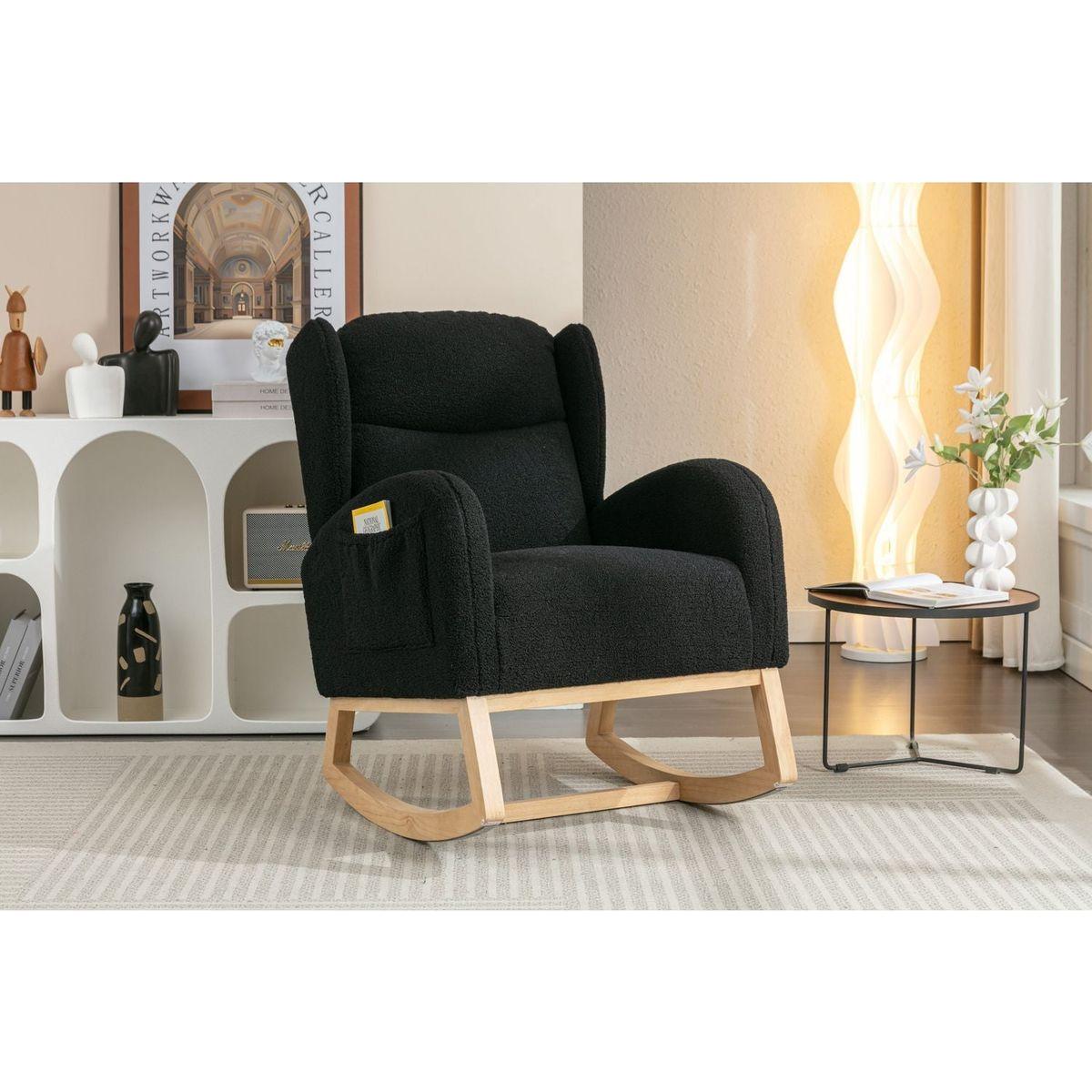 Teddy Fabric Rocking Chair With Packet Wood Legs,Black