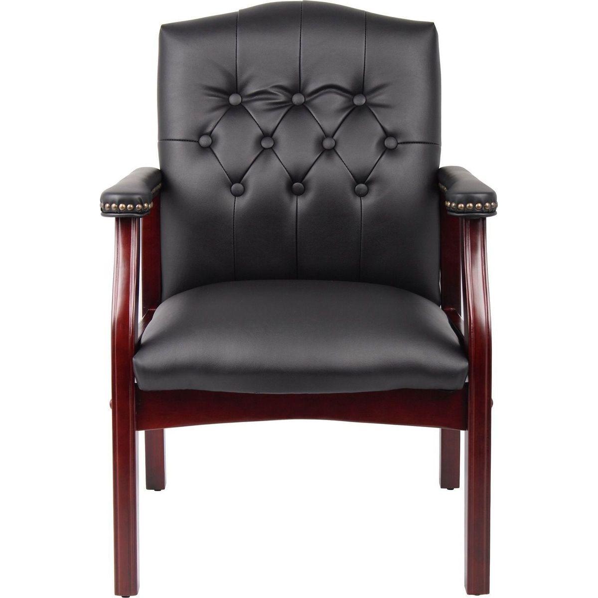 Leather Reception Guest Chairs W/Padded Seat and Arms Ergonomic Mid-Back Office Executive Side Chair for Meeting Waiting Room Conference Office Guest Chairs,Black