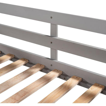 Full and Twin Size L-Shaped Bunk Bed with Slide and Short Ladder,Gray