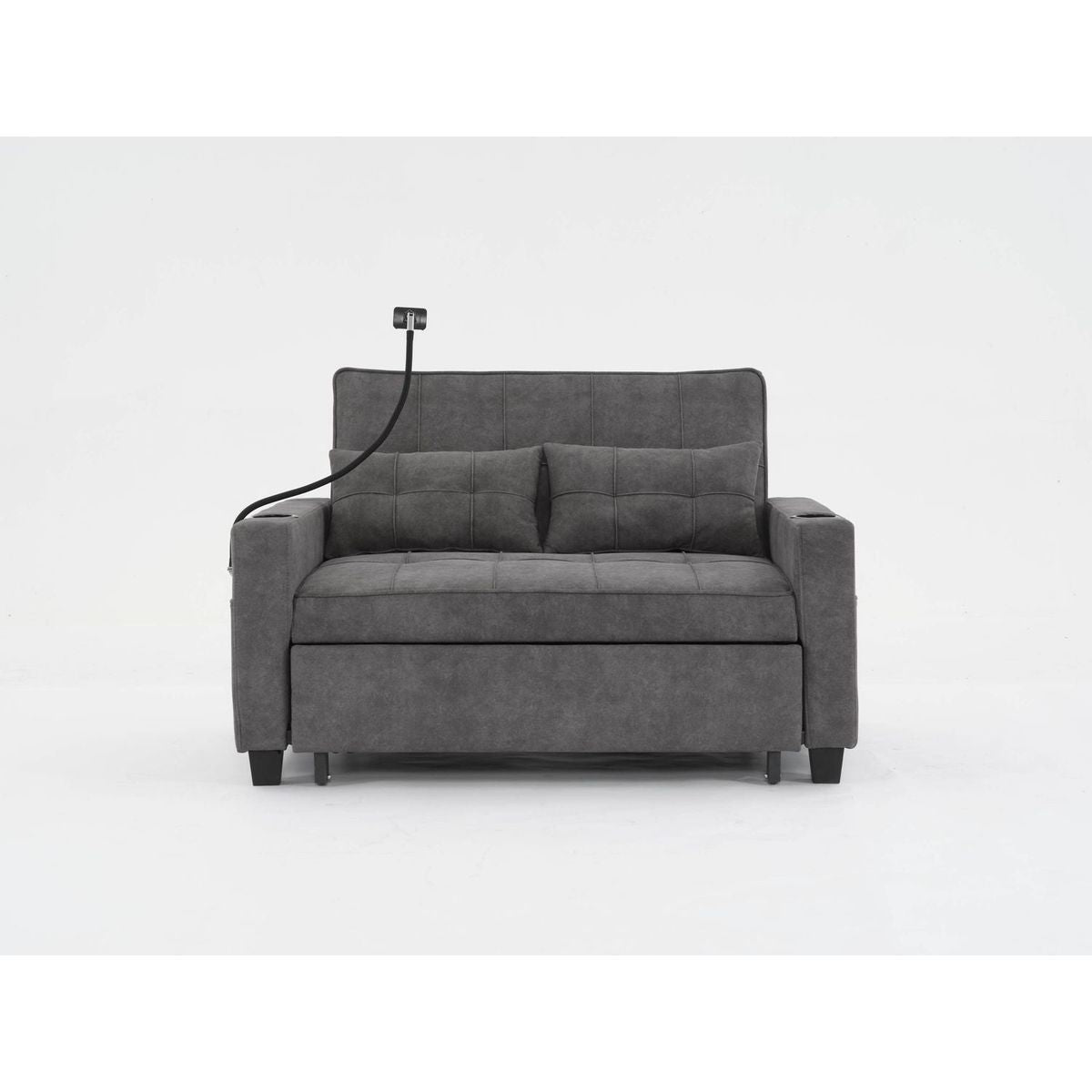 Futon Chair Bed Convertible Chair 3-in-1 Pull Out Sleeper Chair Beds with USB Ports,Wear-resistant and Anti-scratch, Armchair Bed Sleeper for Living Room (Dark Grey Tech cloth)