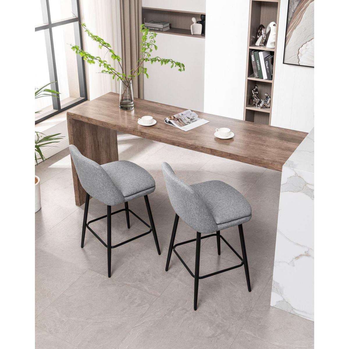 Counter Height Swivel Bar Stools Set of 2, 360 Swivel Upholstered Barstools with Back and Metal Legs, 25.6" Seat Height,Counter Stools for Kitchen Island and Pub,Linen Cloth,Grey