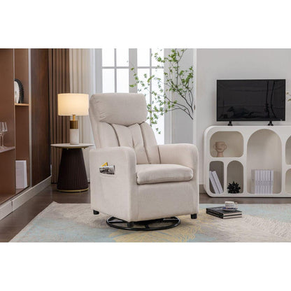 Linen Fabric Swivel Rocking Chair Gilder Chair With Pocket,Beige