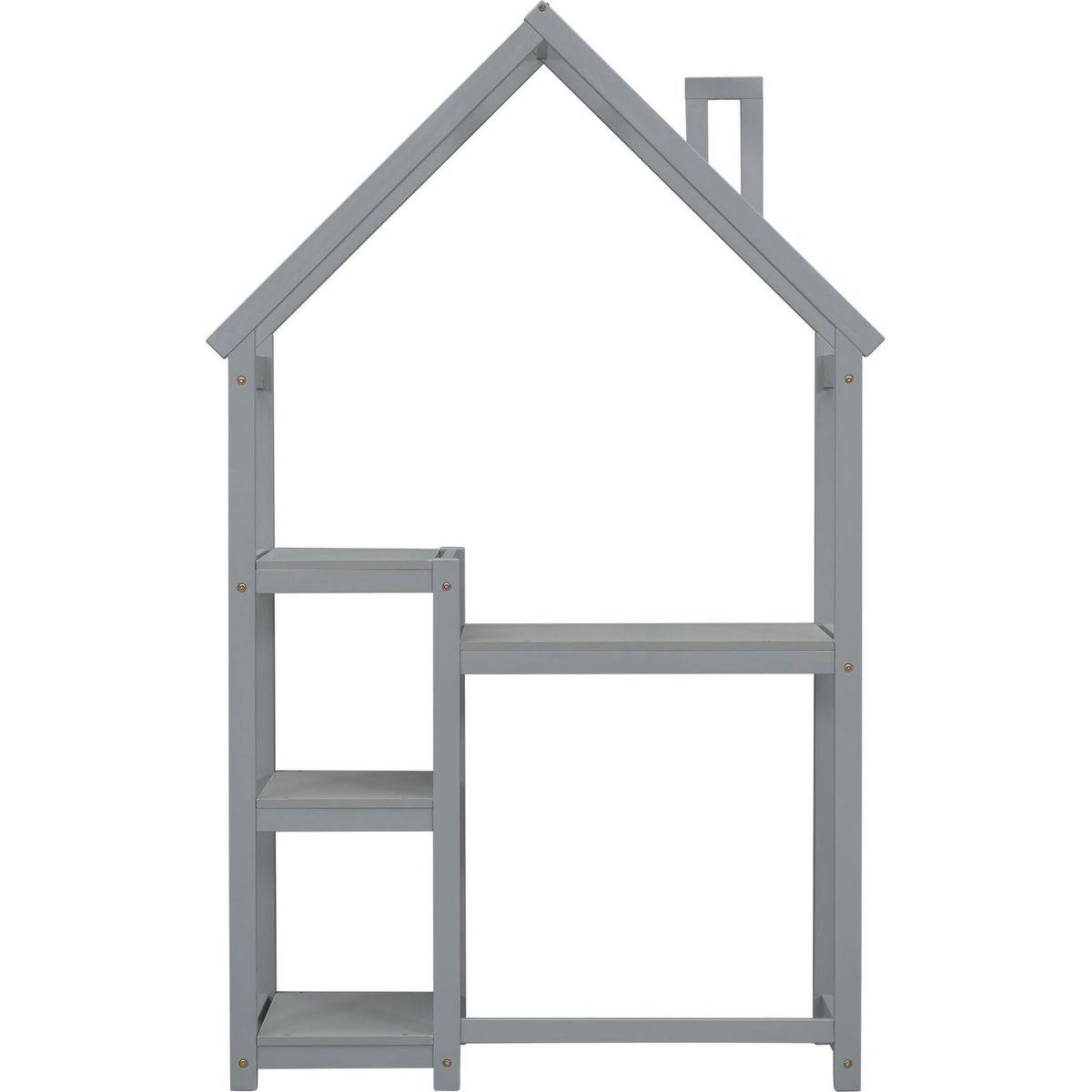 House-shaped Wooden writing Desk,Kids study Table,Bookshelf & Toy Storage,Grey