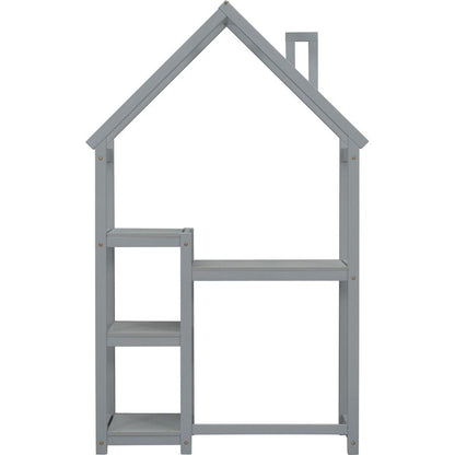 House-shaped Wooden writing Desk,Kids study Table,Bookshelf & Toy Storage,Grey