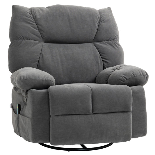 Vibration Massage Chair Recliner with Heat, Oversized Swivel Rocker Chair, Single Sofa, Teddy Fabric Manual Recliner Chair with Footrest, Remote, and 4 Side Pockets, Dark Gray