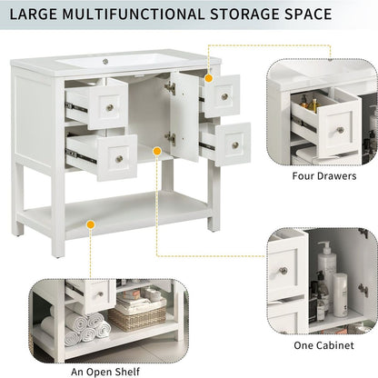 36" Bathroom Vanity with Undermount Sink,Free Standing Vanity Set with 4 Drawers& Soft Closing Doors,Solid Wood Frame Bathroom Storage Cabinet