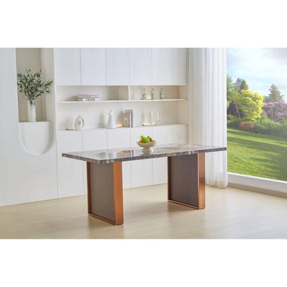 Faux Marble MDF Dining Table for 6 or 8,Rectangular 70.8"Lx35.4"Wx29.8"H, Luxurious Rocky Stone Effect Top Stainless Steel Legs Modern, Durable, Easy to Assemble for Kitchen/Living Room/Meeting Brown