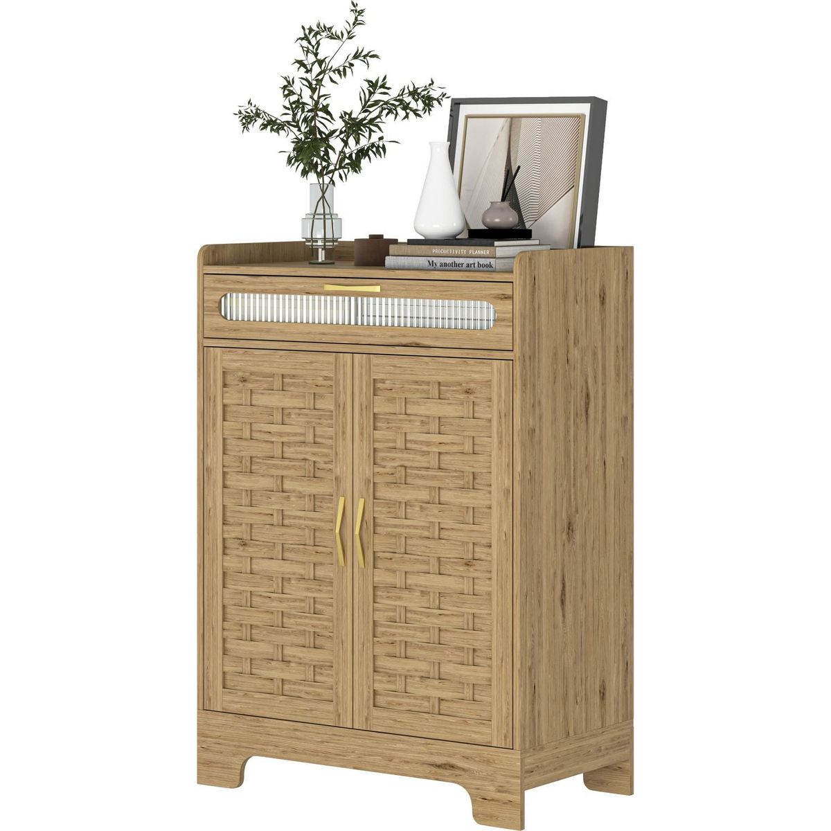 Coffee Bar Cabinet, Modern Farmhouse Buffet Sideboard with Drawer and Adjustable Shelf, Barn Door Storage Cabinet for Kitchen, Dining Room, Bathroom, Entryway