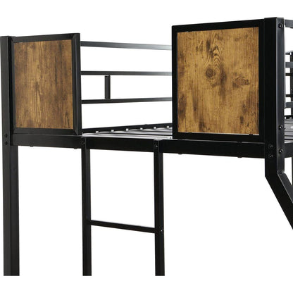 Twin Over FULL Metal Bunk Bed with Trundle 2 - Side Ladder and Full-Length Guardrail, No Box Spring Needed, Large Under Bed Storage, Easy Assemble, Black & Brown